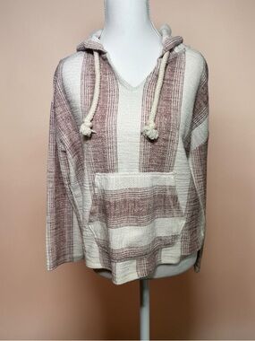 Ocean Drive Striped Hooded Baja-Style Pullover cream/dusty rose Sz. S